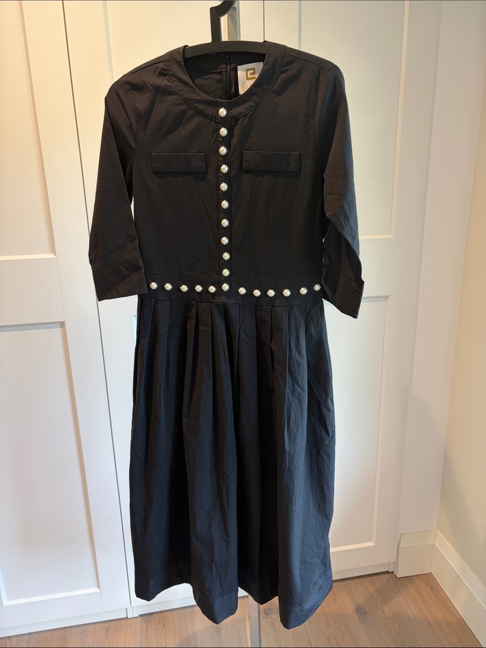 Black Pearl-Accent Midi Dress